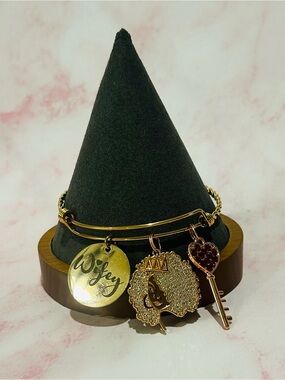 Gold 'Wifey' Charm-Rose gold Bangle Bracelet w/ Afro Queen and Heart Key Charms